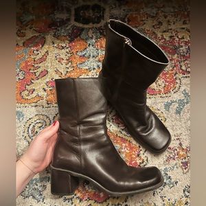 Vintage square toe, brown leather boots